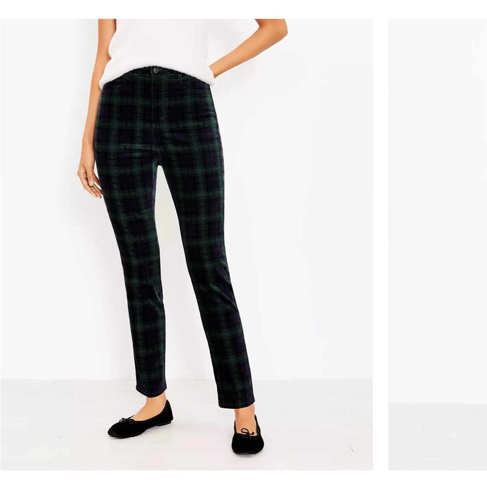 Plaid Velvet Skinny Pants NWT